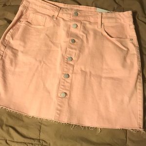 Pink denim button up skirt